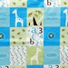 Precious baby boy blanket featuring giraffes, and brown minky backside.