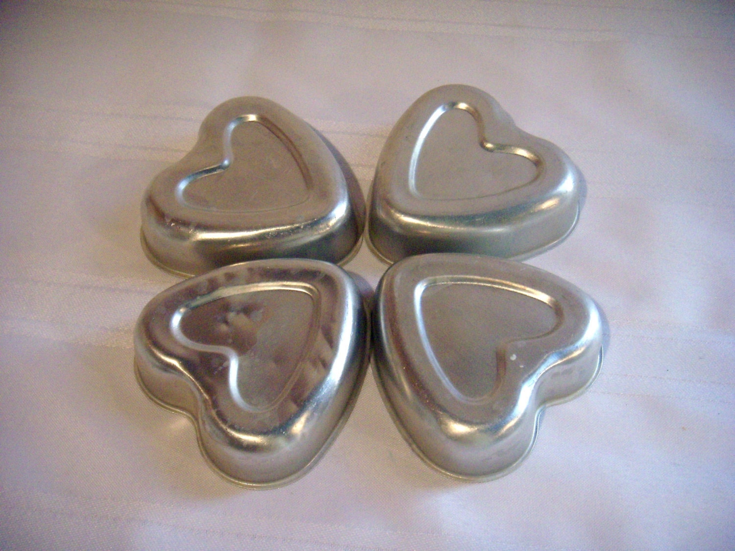 Vintage Aluminum Heart Mini Molds, Set of Four, Valentine Decor