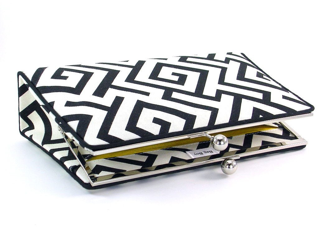 Black and White Clutch Handbag - Contemporary Geometric with silk lining