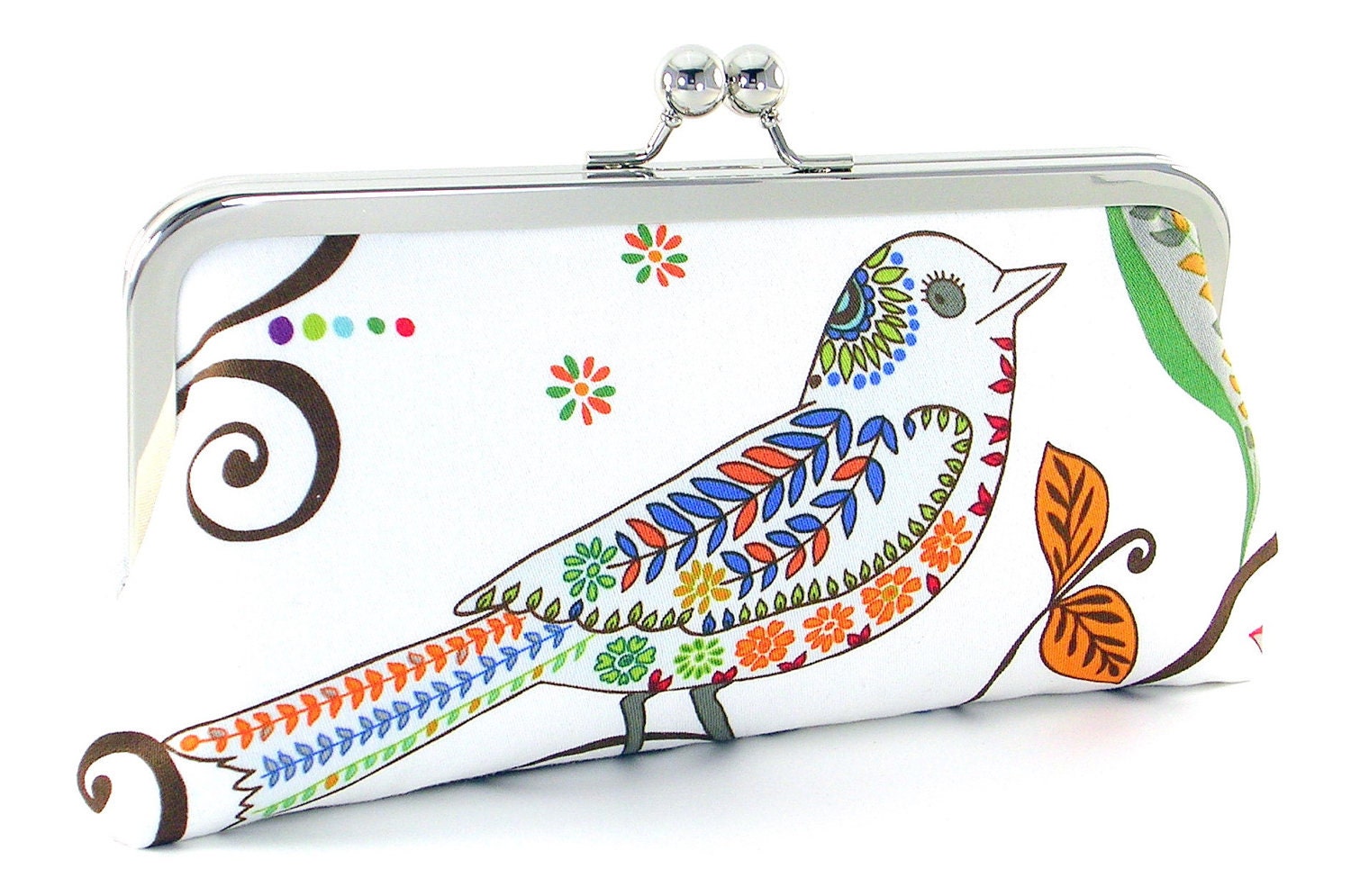 Bird White Orange Blue Green Clutch