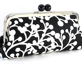 Black and White Winter Berries Clutch Purse