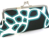 Black, White and Teal Clutch Handbag by Bagboy