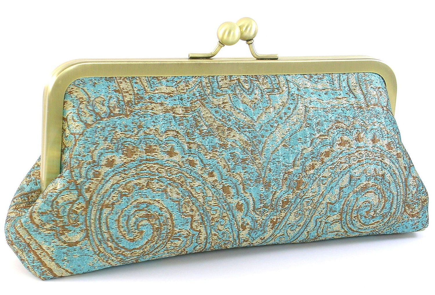Bridesmaid Clutch Purse Teal Gold Formal Evening Bag Metal Frame Bridesmaids Gift