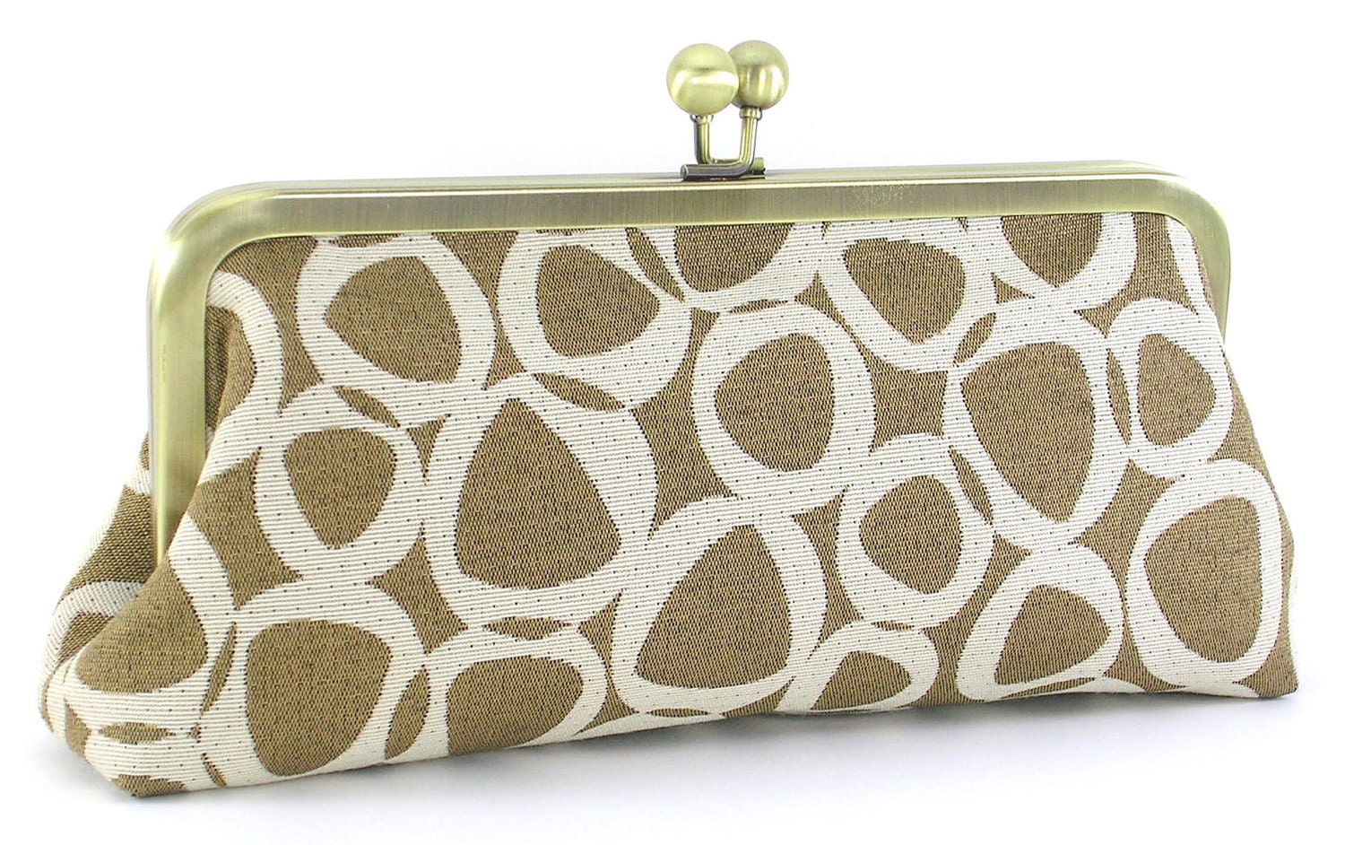 Geometric Clutch Purse  Brown and Cream Modern Handbag  Metal Frame Geometric Women's Bag