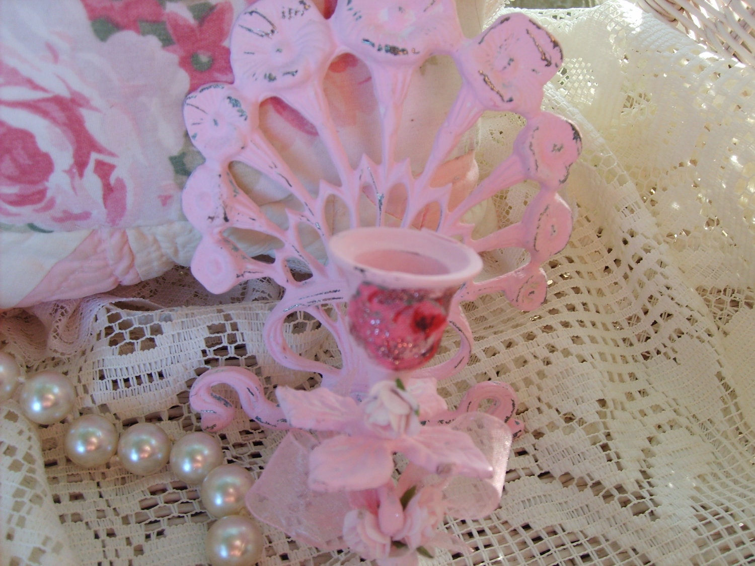 SALE......Shabby Chic French Ornate Pink Sconce Pretty Roses Marie Antoinette Paris