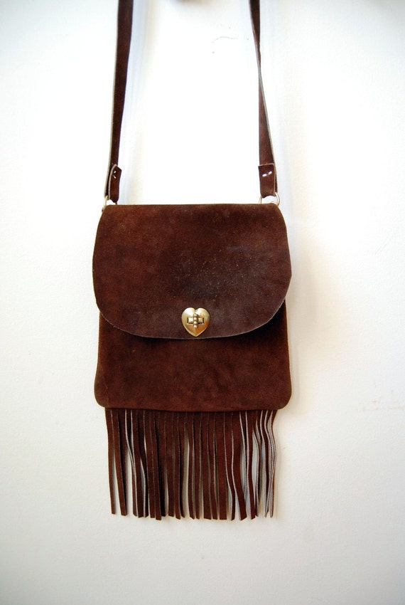 Hippie 60s 70s Suede Fringe Purse With Heart By Thegarbagebin 1700