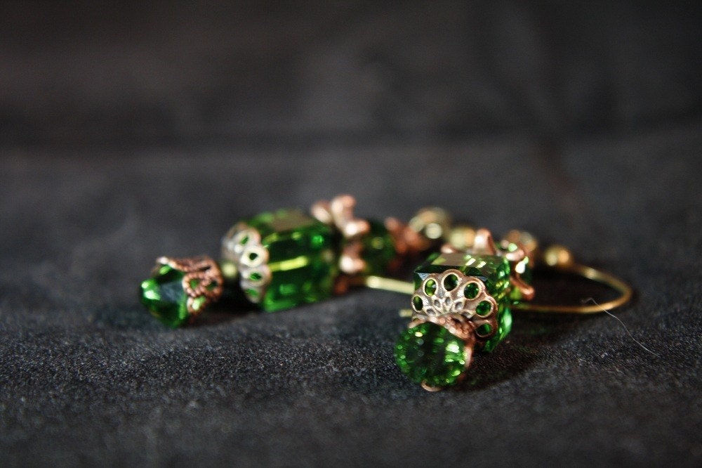 Lantern Earrings in Green Crystal with Copper