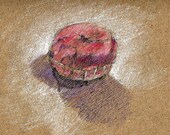Pink Moon Cake Card, print of a sketch done with pen and pastel on recycled brown paper