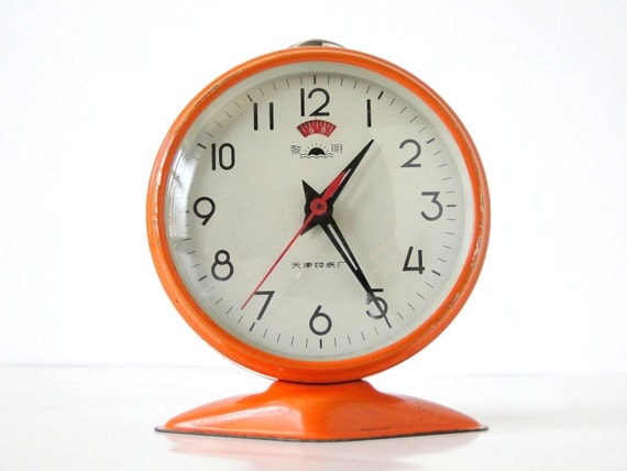 MINI Vintage Orange Round Mechanical Alarm Clock by TheBIG8s