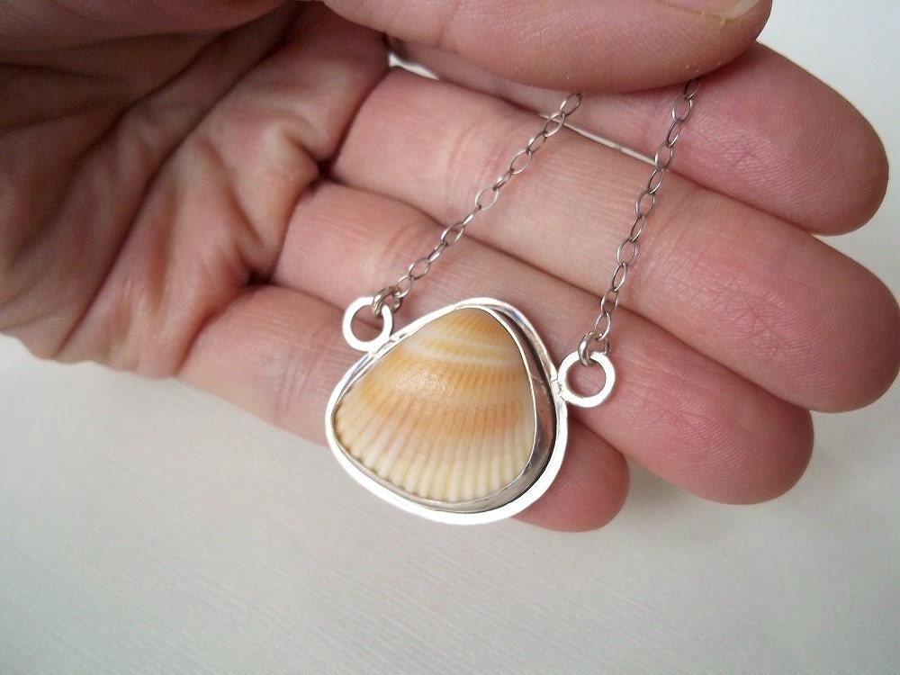 Tribal Shell Necklace- Sterling Silver Bezel Set. Artisan Organic Beach Jewelry