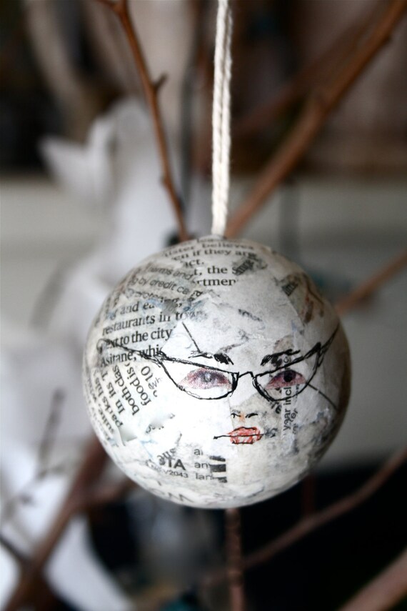 Face ornament bauble, collage and drawing
