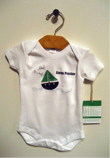 Custom Sailboat Onesie Baby Announcement or Gift