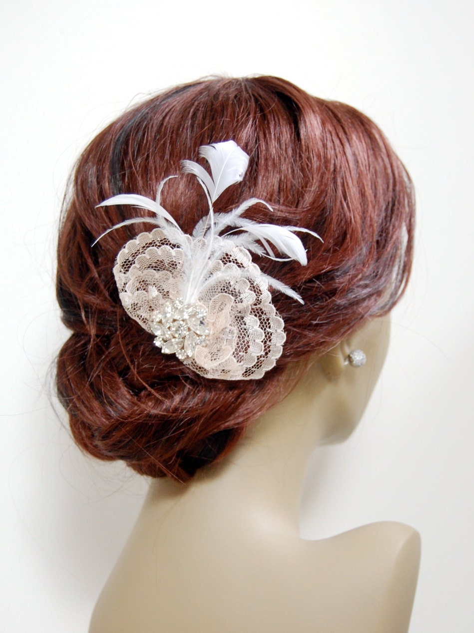 Victorian Lace Fan & Feather Flourish Lace Fascinator : F067 made to order