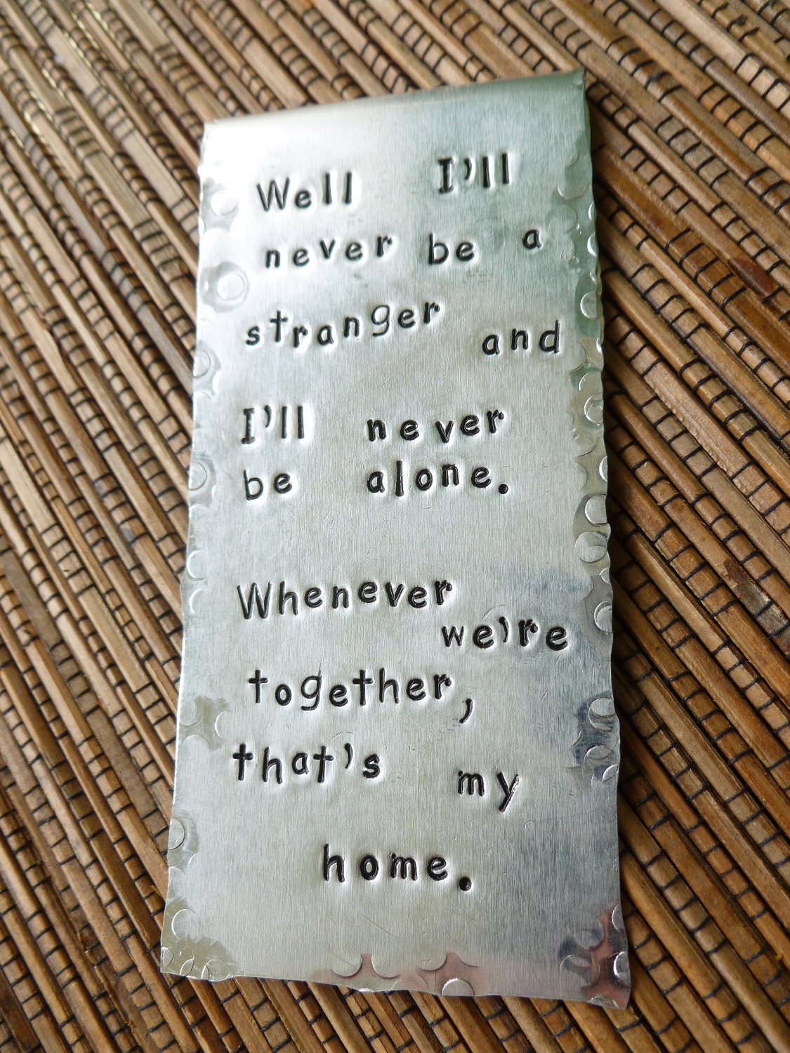 Metal Bookmark - Hand Stamped - Silver and Circle Textured