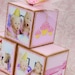 Personalized Vintage Pink First Birthday Photo Blocks Trio Gift