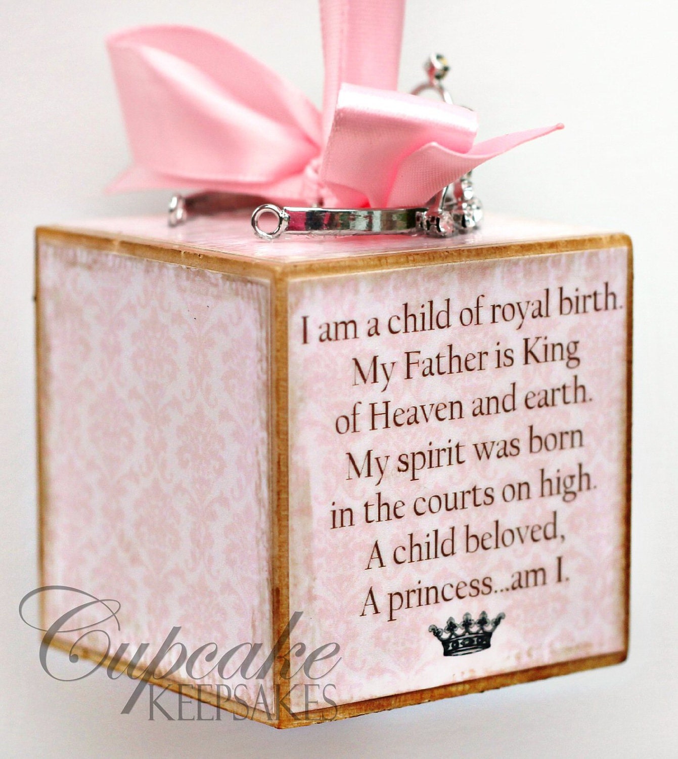 Personalized Pink Princess Tiara Birth Announcement Photo Baby Block Ornament Shower Gift Girl Nursery Decor