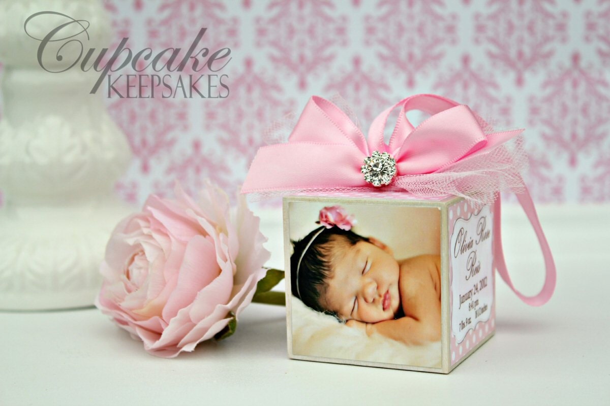 Personalized Pink Baby Photo Block Nursery Decor Keepsake