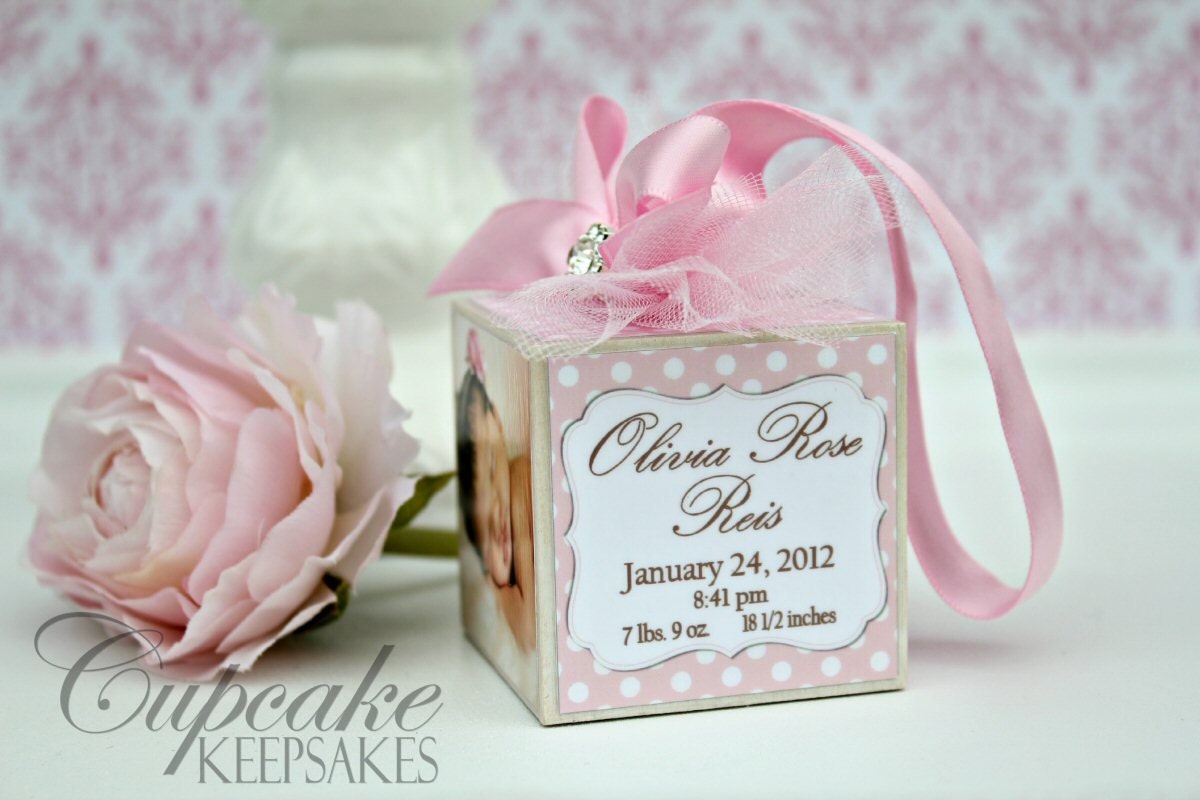 Personalized Pink Baby Photo Block Nursery Decor Keepsake