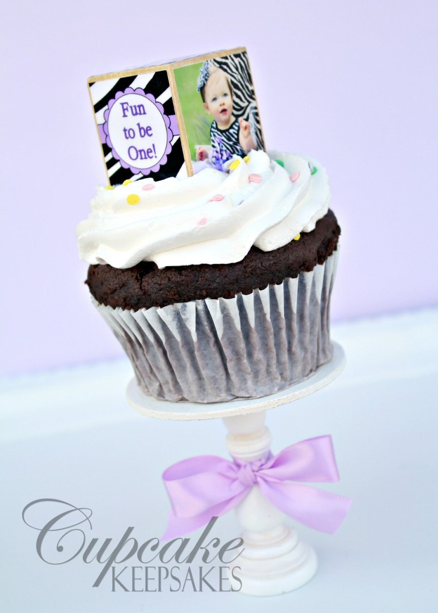 One Dozen Zebra Lavender Photo Cupcake Keepsakes Party Toppers Favors