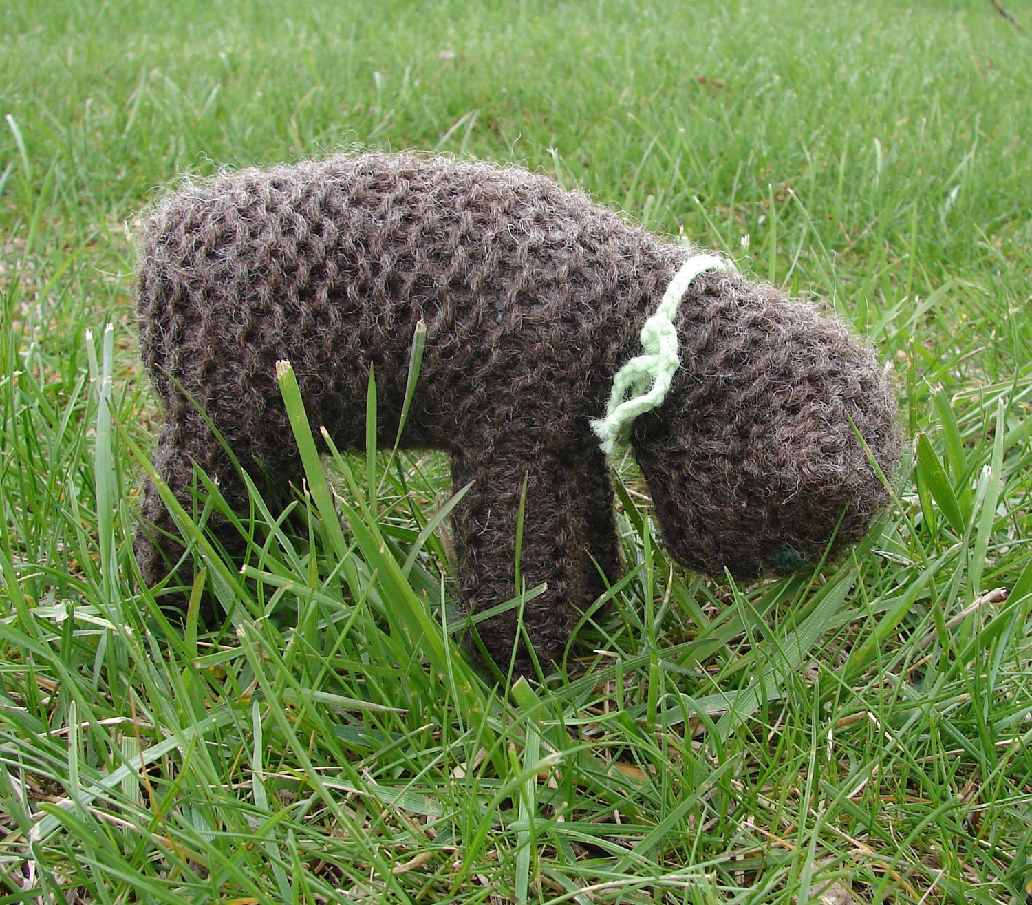 Natural Toy Knitted Lamb, Brown Wool - Light green - soft, natural toy sheep for baby or toddler ...adults love it too.