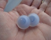 Vintage Blue Frosted Swirled Glass Stud Pierced Earrings Rare West German Handmade Cabochons