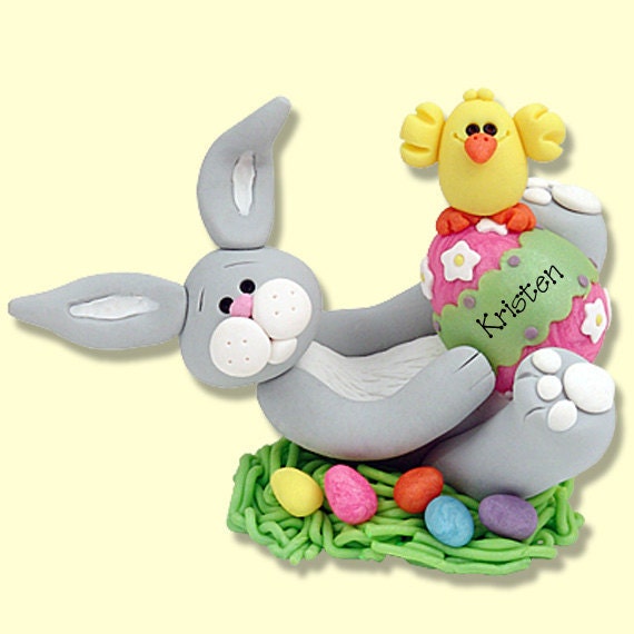 Personalized EASTER BUNNY Figurine Ornament Handmade Polymer Clay