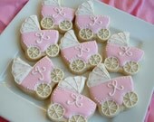 Baby Shower Cookies - 1 dozen baby stroller cookies - Baby carriage cookie Favors - Personalized cookies