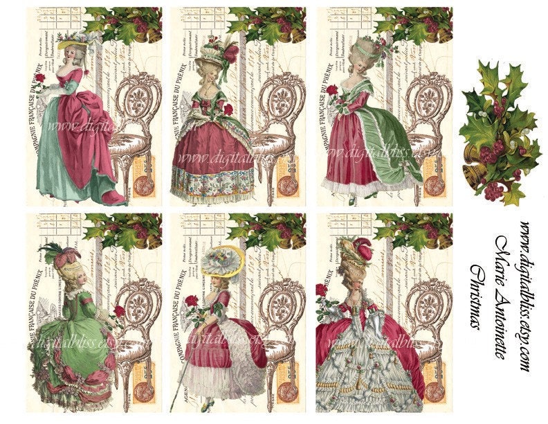 Digital Collage Sheet Marie Antoinette Christmas Scrapbook Embellishment