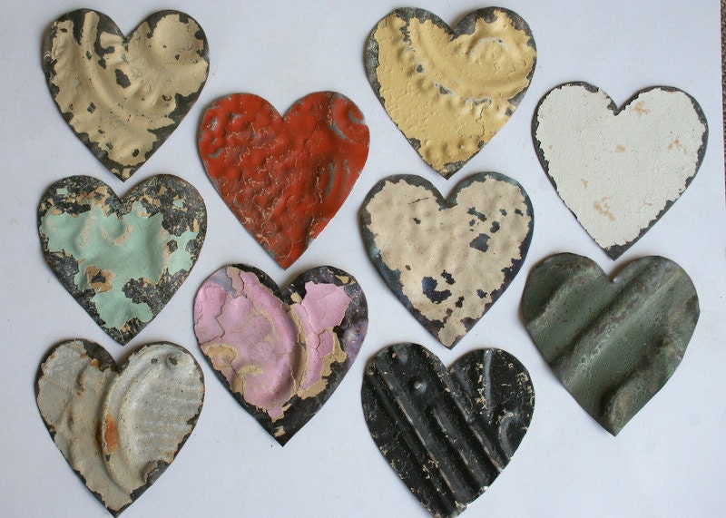 Genuine Antique Ceiling Tin Heart Shapes For Crafts