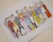 Jane Austen literary wall art, illustration print: 'The Cast of Northanger Abbey'