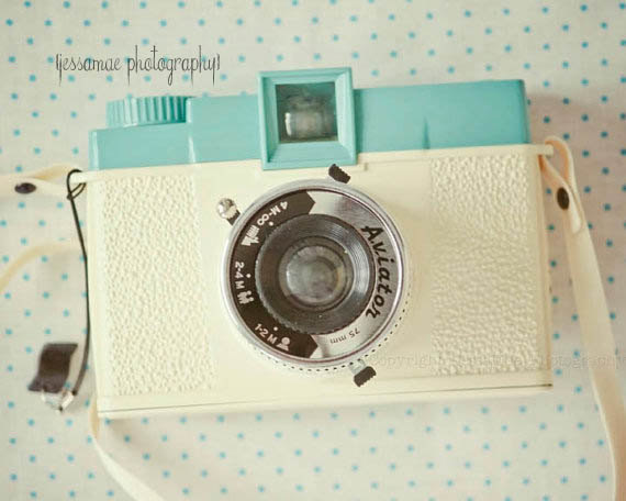 Diana Camera Photography Print - Pretty in Pastels Diana - Cream Turquoise Polka Dot Retro Camera Wall Art (5x7) Aqua Camera Art