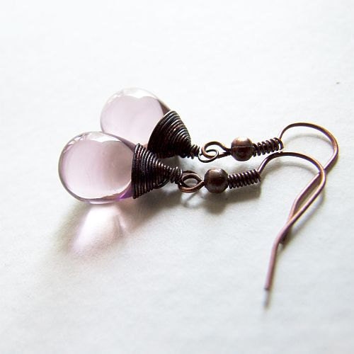 lavender drop earrings  - natural, wire wrapped, eco-friendly drop earrings in light lavender color