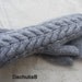 Hand knitted long cuff cable mittens in gray color