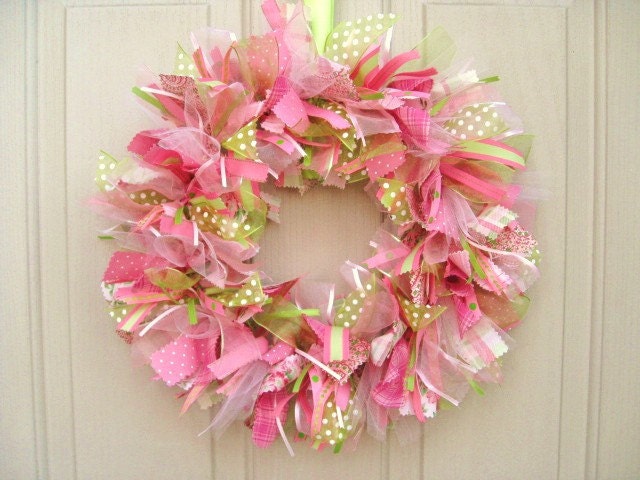 Spring Wreath - Cottage Colors Door Wreath - Ribbon Wreath - Fabric Wreath - Spring Decoration