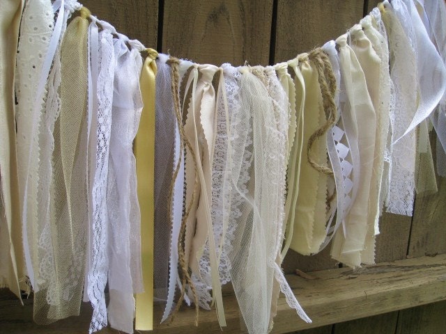 Wedding Decoration, Wedding Garland, Wedding Banner, Rustic Wedding Decor, Shabby Cottage Chic, Bridal Shower Decor, Fabric Garland