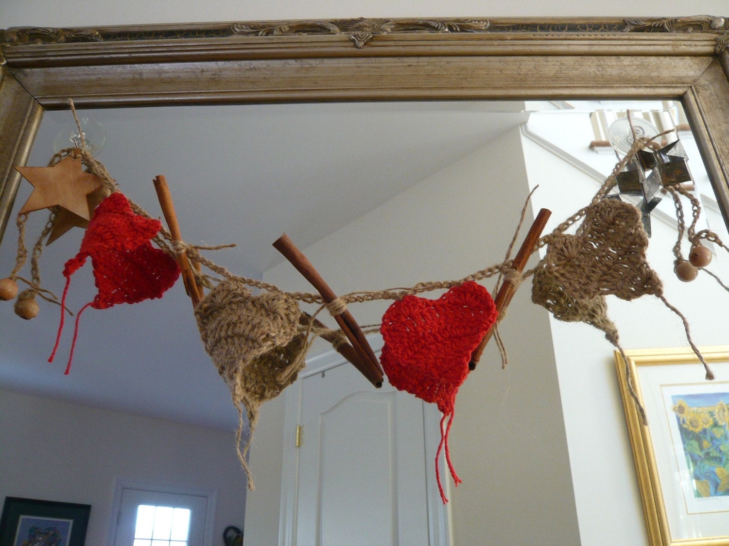 Crocheted Primitive Hearts Garland