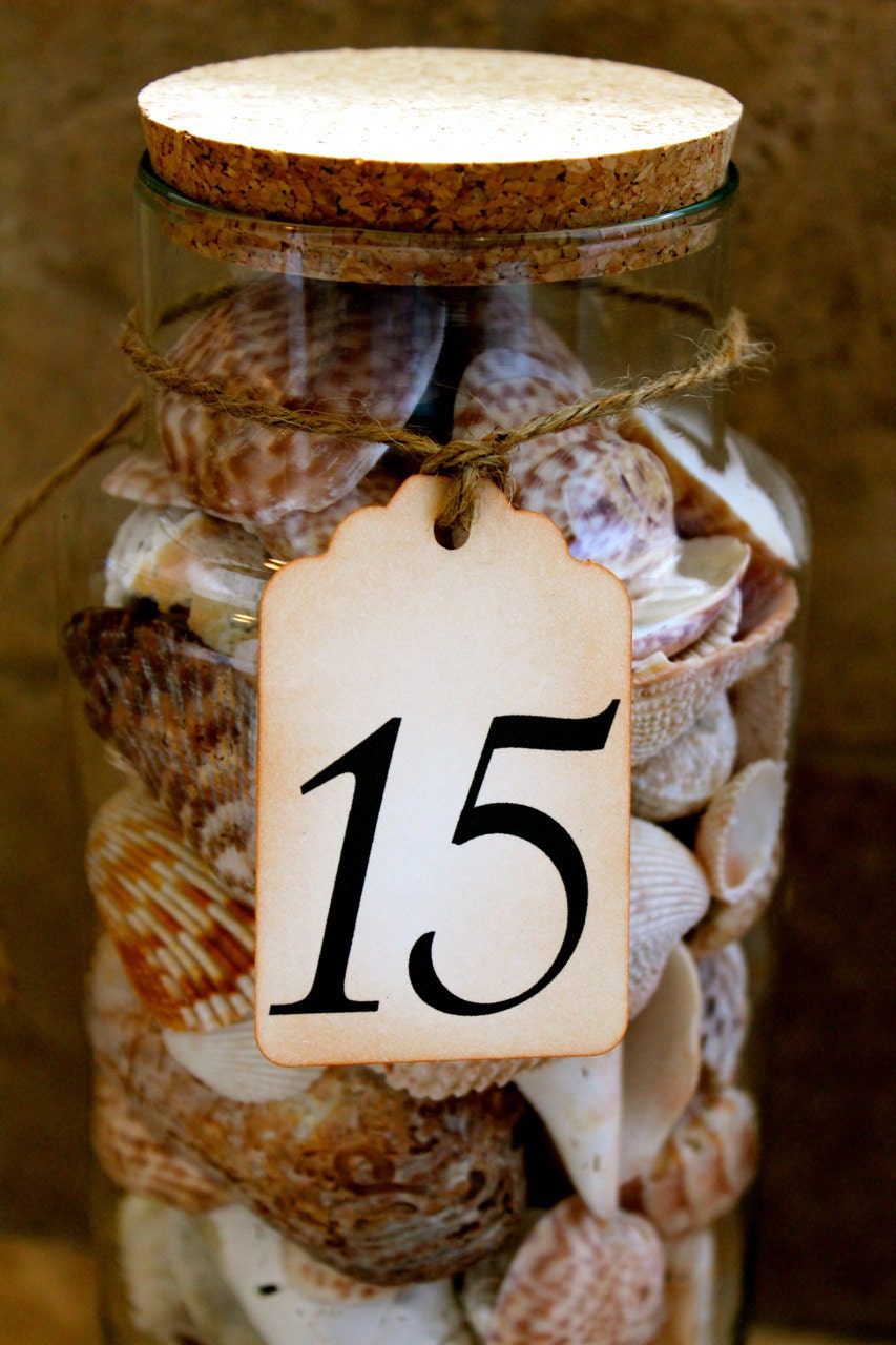 Vintage Inspired Table Number Tags - NUMBERS 1-10 Your Choice of Ribbon Color or Jute