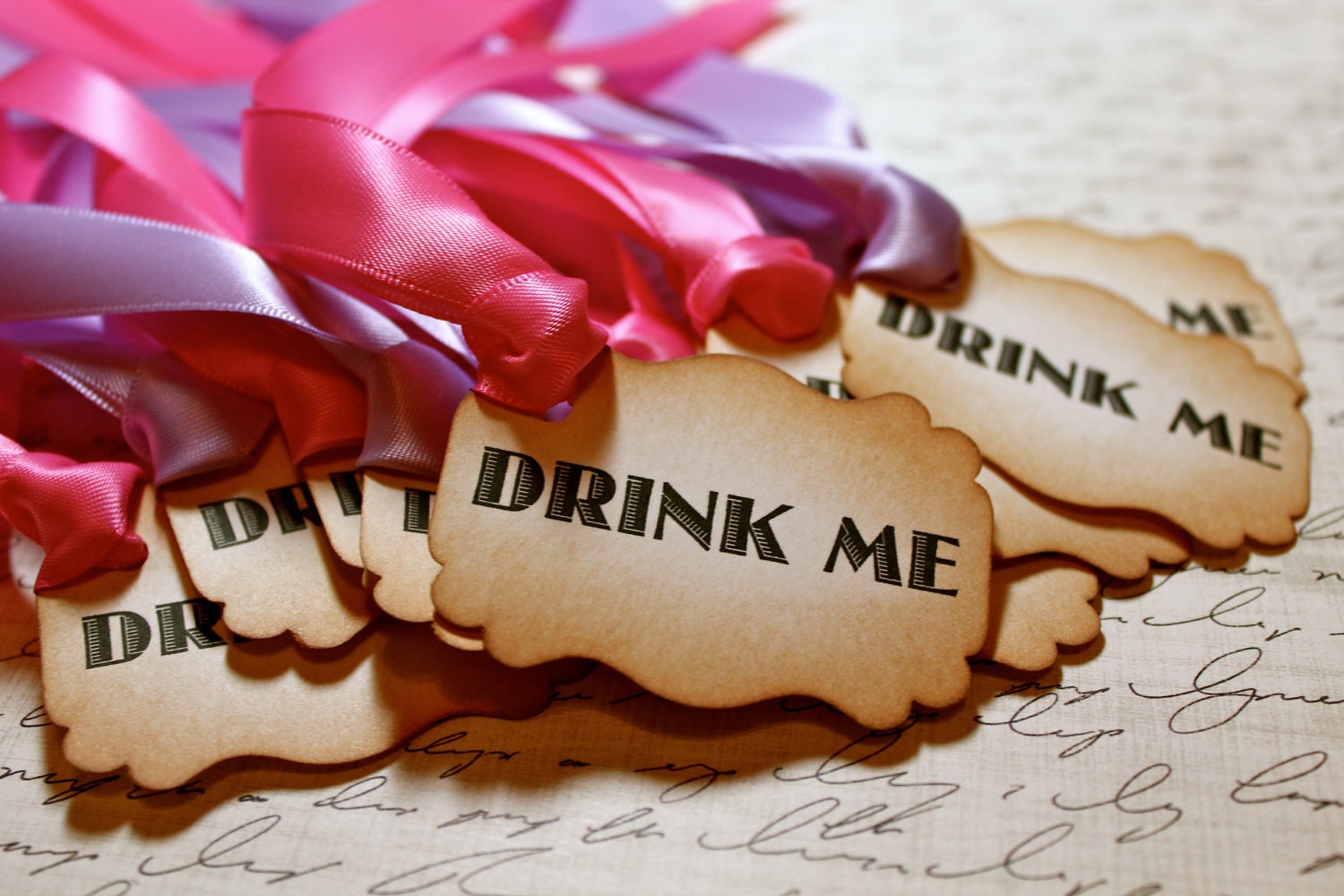Vintage Inspired "Drink Me" Tags - Set of 10 - You Choose Ribbon Color