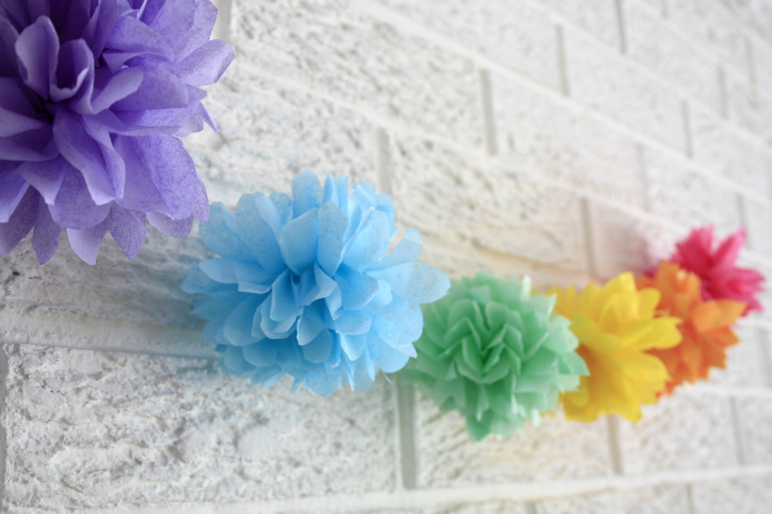 Rainbow Garland - 6 poms - READY TO HANG Il_170x135