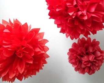 big red - Tissue pom poms ... 3 Poms