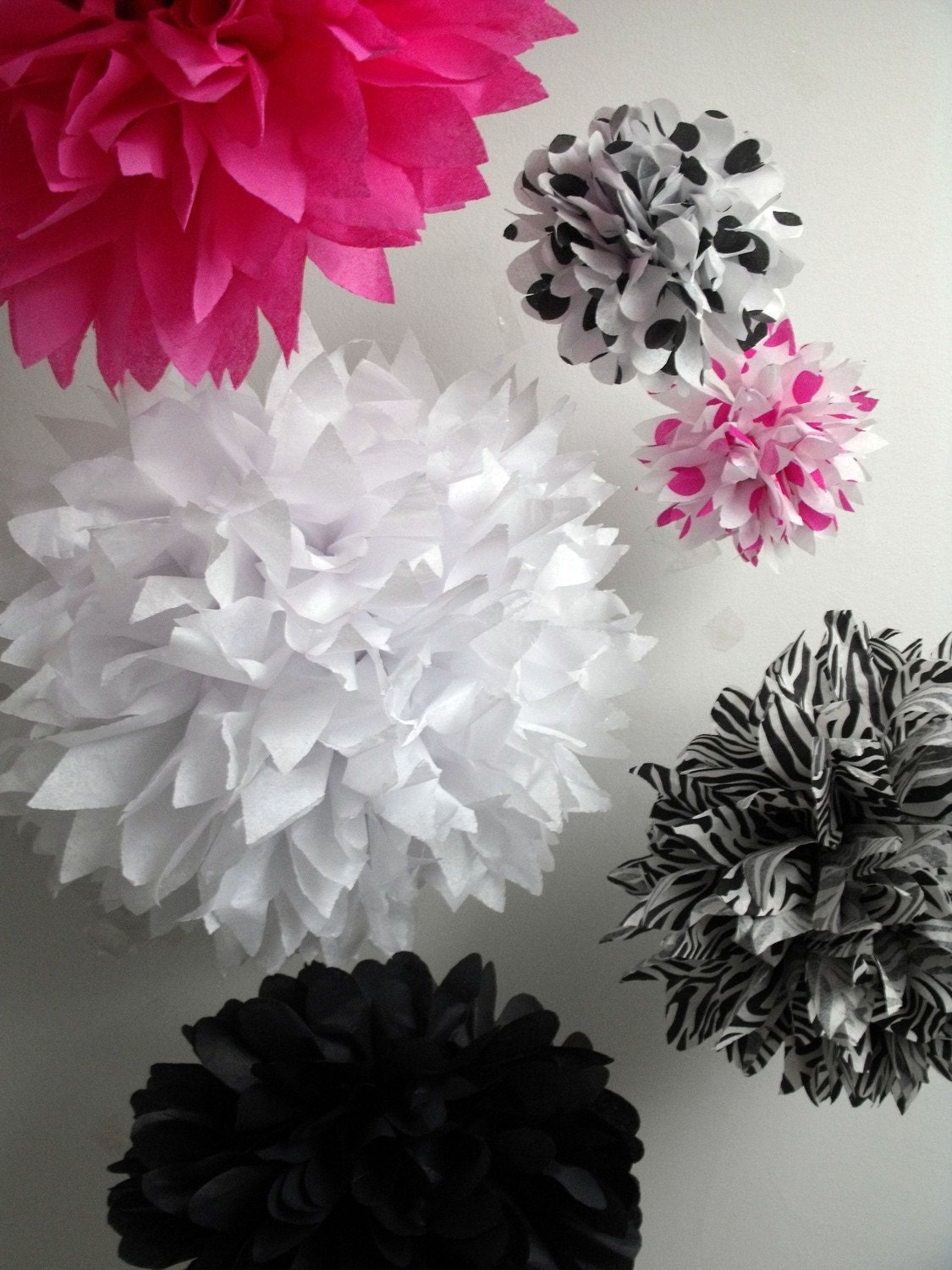 Zebra party decorations ... 10 pompoms - hot pink princess