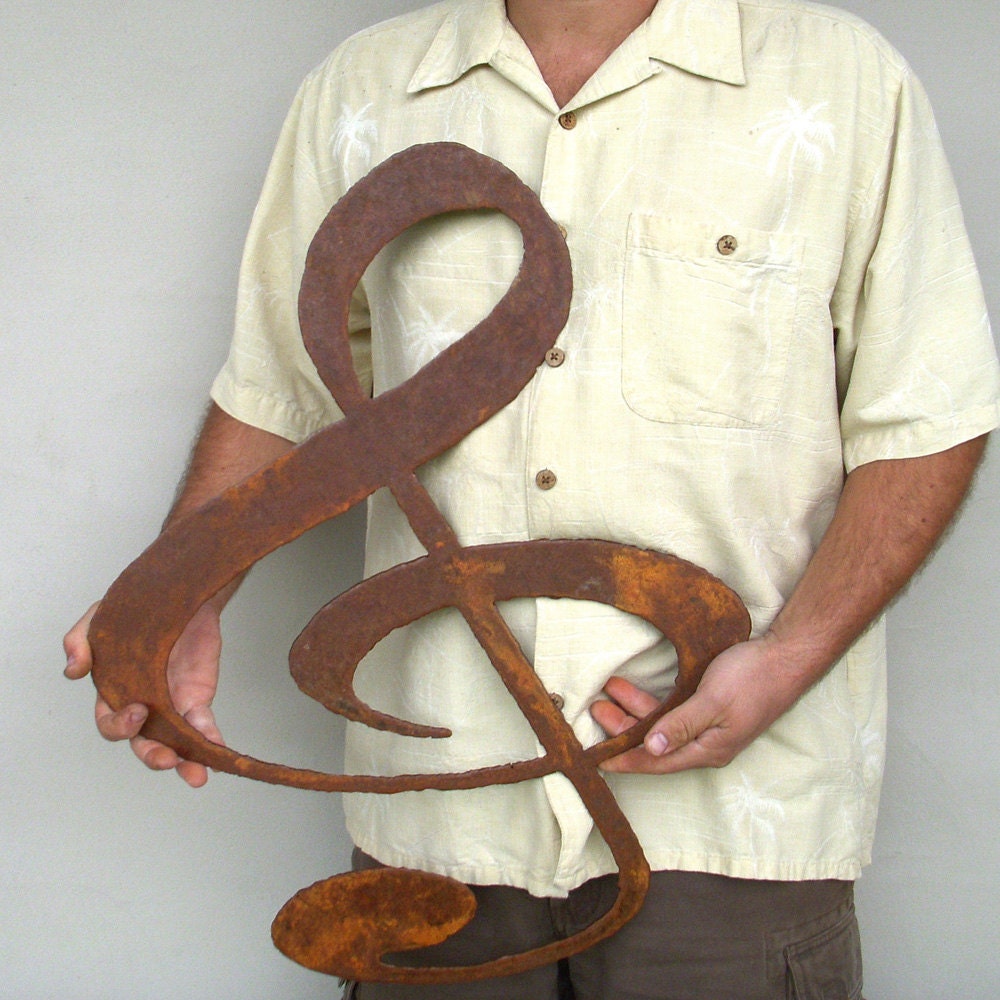 Treble Clef metal wall art wall hanging - 24" tall - steel earth tone patina rust