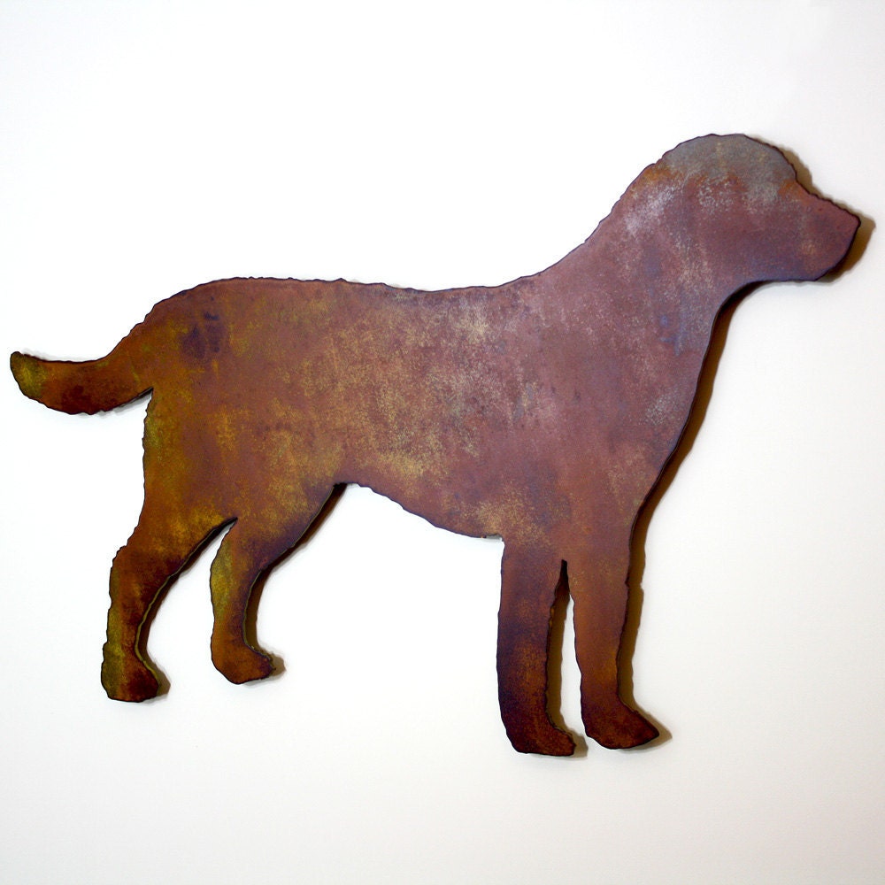 Labrador Retriever metal wall art - 30" wide - dog silhouette painted rusted steel - wall hanging