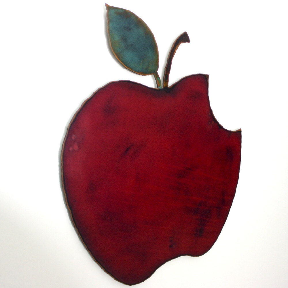 Apple wall art 12 wide red green and rust by FunctionalSculpture