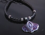Purple Shell Goddess Earthenware Clay Pendant Macrame Necklace