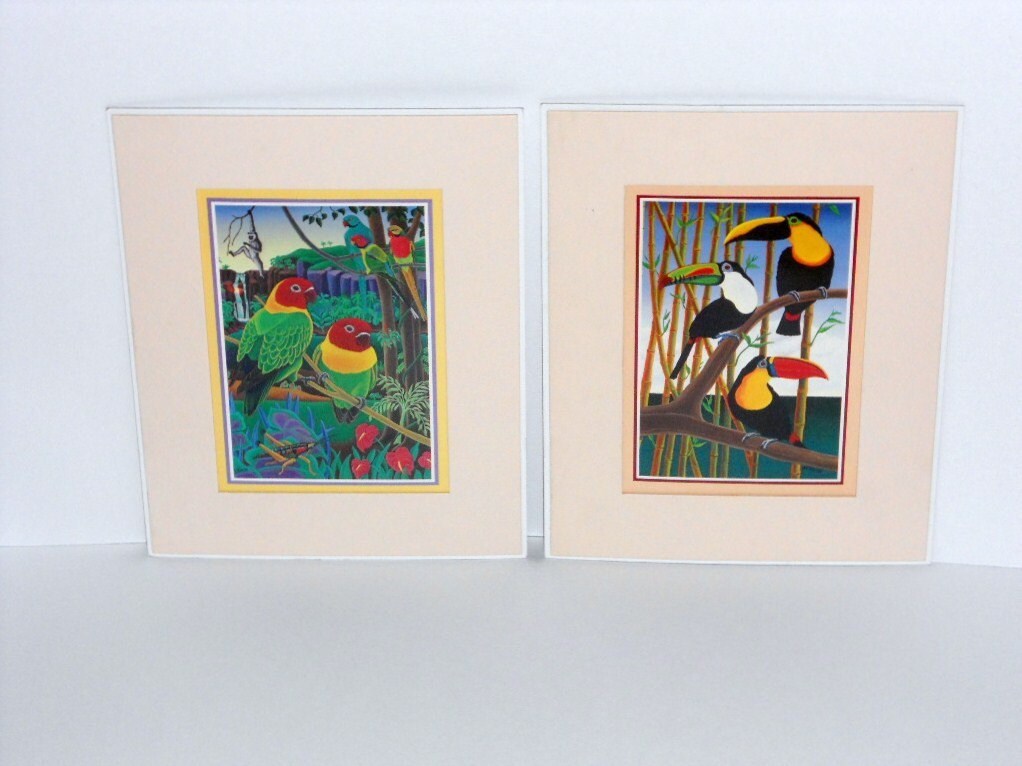 Parrot Toucan Cockatoo Art Litho Prints Pictures Raul Del Rio 1985 Tropical Birds Set of Three