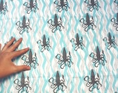 Organic cotton -Squid & Seaweed- Ocean theme-( Fat Quarter) 18"x29"