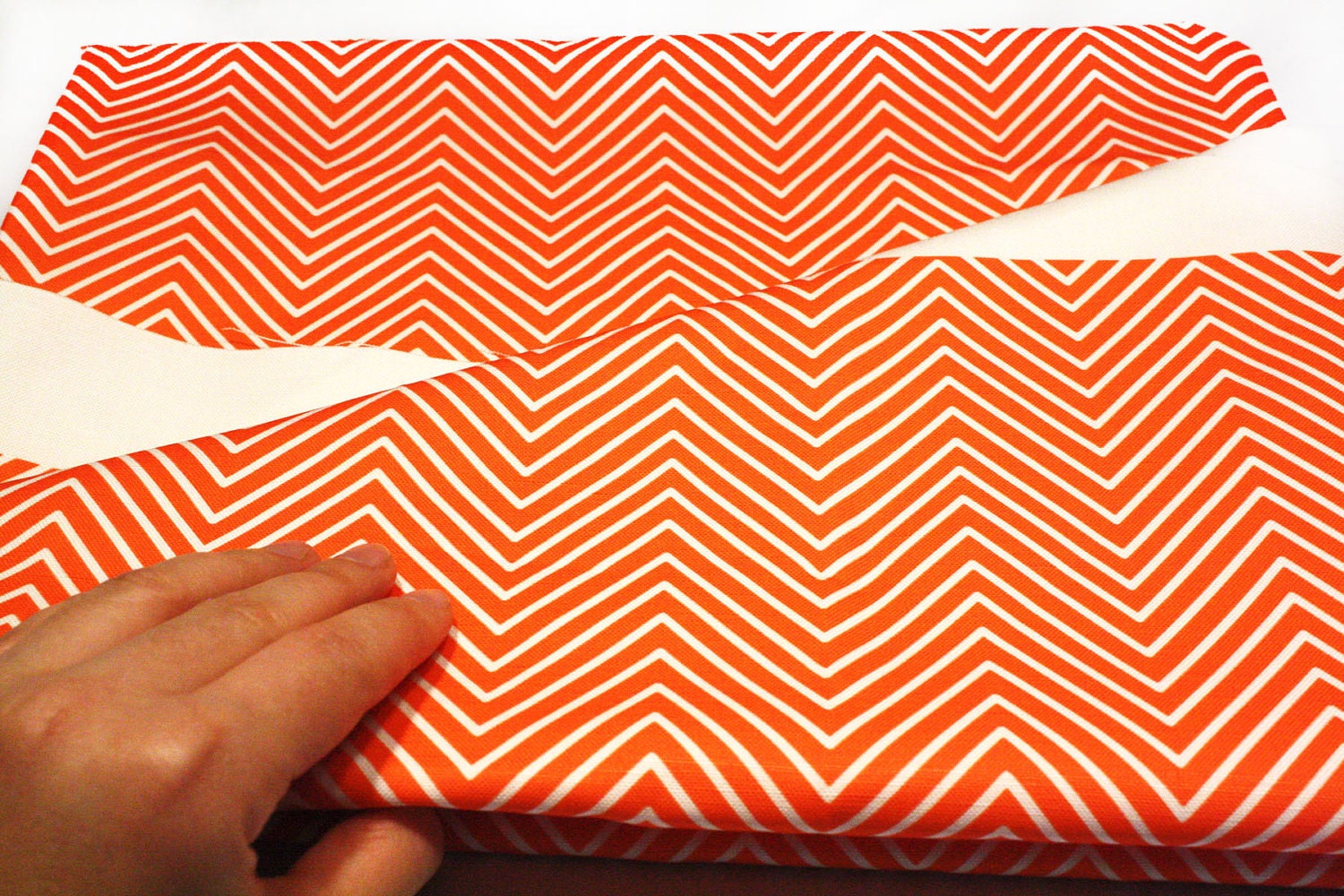 Home Fabric 1 yard- "Orange Chevron Small"  Cotton linen READY to ship