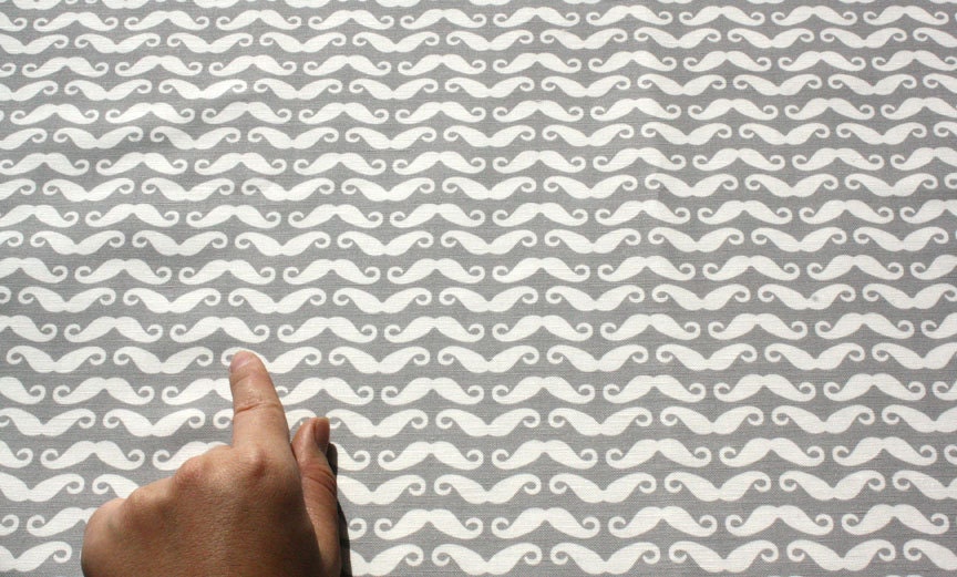 Home fabric Cotton Linen - "Moustache all over- Gray" 1 yard