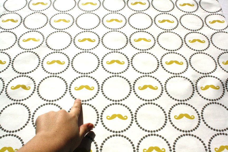 100% Organic Cotton Fabric, 1 fat quarter 18"x29", "Mustard Moustache" ,Ready to ship ( May come Pre-washed)